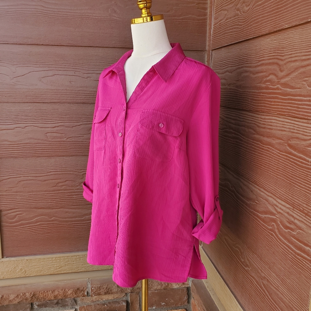 Notations Pink Button Down Blouse Roll Tab Sleeve… - image 15
